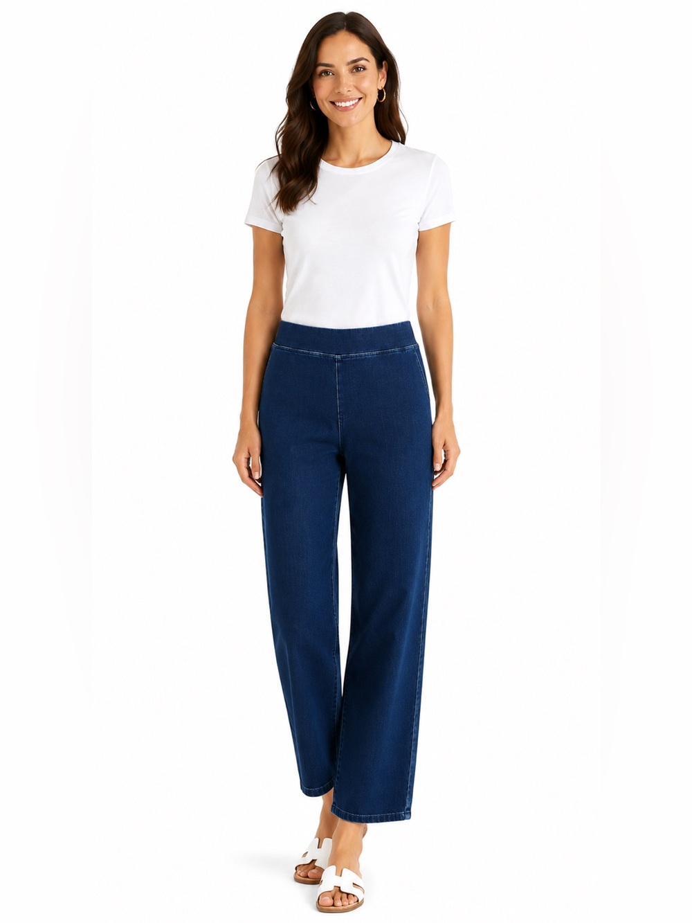 OLD NAVY Cotton Blend High Rise Weekender Wide Leg Dark Wash Pull On Jeans Sz 12